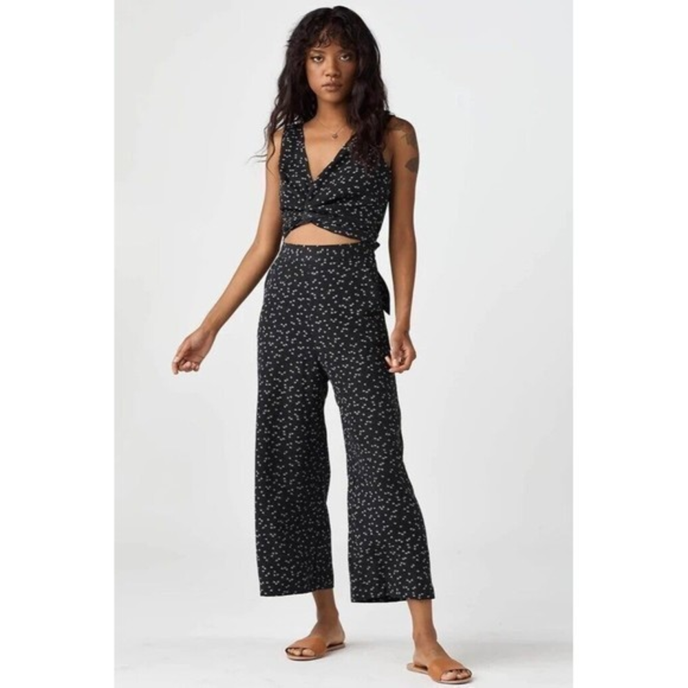 VETTA Capsule Black Ditsy Floral Wide Leg Trouser Pants‎ Size 4 Made in USA